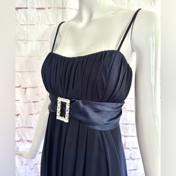 Vintage Y2K L CITY TRIANGLES Navy Chiffon Rhinestone Buckle Party Dress Large - Picture 9 of 13